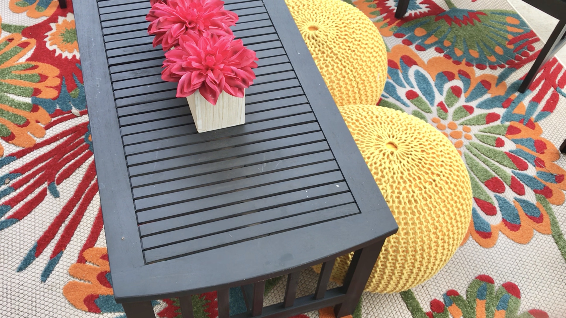 ReStylist Catenya McHenry creates an outdoor space by adding two Abena Knitted Cotton Pouf Yellow- Christopher Knight Home from Target