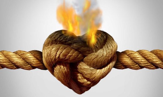 brown rope shaped in a heart that's on fire. Married to a Narcissist Book