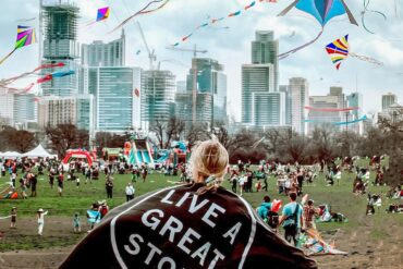 ABC Kite Festival with a butterfly kite in Austin's Zilker Park featured on Lifestyle Austin TX with Catenya McHenry