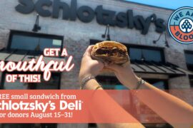 We are Blood and Schlotzsky's sandwich giveaway featured on Lifestyle Austin TX with Catenya McHenry